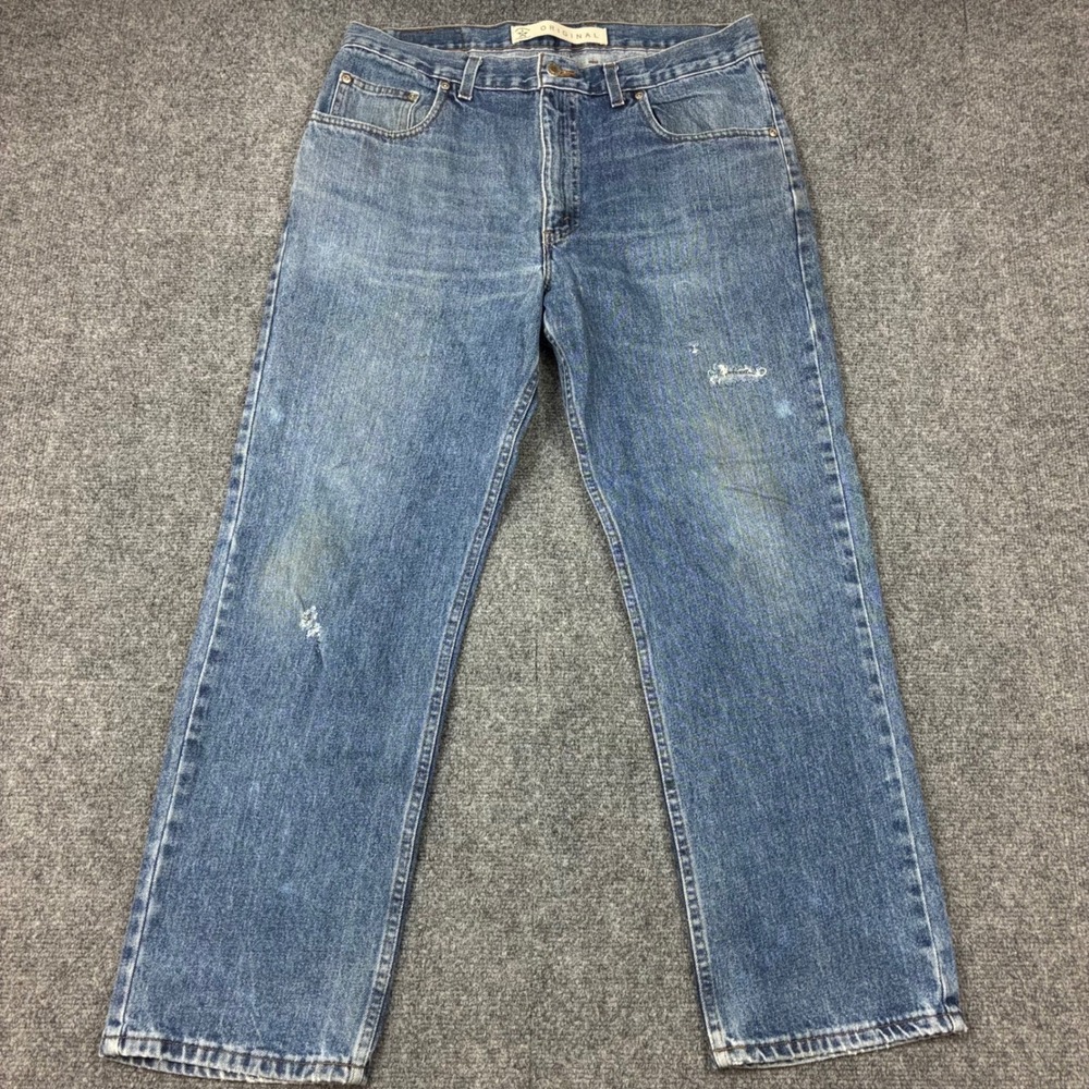 Arizona Jean Co Mens Size 34x28 Original Straight Leg Distressed Blue Jeans